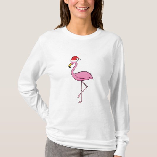 Weihnachts-Flamingo mit Weihnachtsmannmütze T-Shirt (Vorderseite)