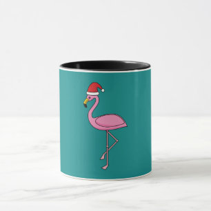 Weihnachts-Flamingo mit Weihnachtsmannmütze Tasse