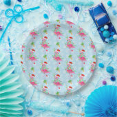Weihnachts-Flamingo-Muster Blau Pappteller (Party)