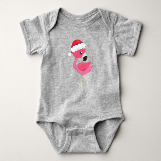 Weihnachts-Flamingo, Rosa Flamingo, Weihnachtsmann Baby Strampler (Vorderseite)