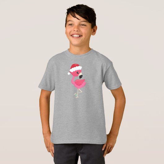 Weihnachts-Flamingo, Rosa Flamingo, Weihnachtsmann T-Shirt (Vorne ganz)