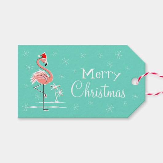 Weihnachts-Flamingo-Seitenkopfmarken Geschenkanhänger (Vorderseite (Horizontal))