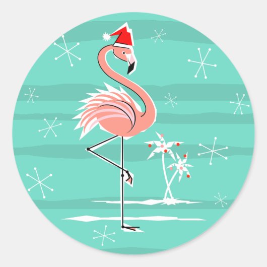 Weihnachts-Flamingo-Streifen-Aufkleber rund Runder Aufkleber (Vorderseite)