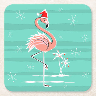Weihnachts-Flamingo-Streifen-Getränkeuntersetzer q Rechteckiger Pappuntersetzer