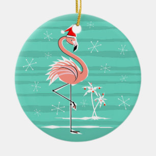 Weihnachts-Flamingo-Streifen-Ornament rund Keramik Ornament