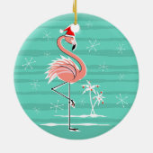 Weihnachts-Flamingo-Streifen-Ornament rund Keramik Ornament (Hinten)