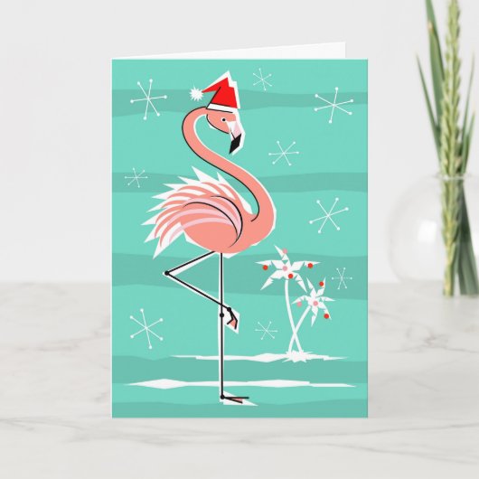 Weihnachts-Flamingo-Stripe-Jahreszeit Grüße Feiertagskarte (Vorderseite)