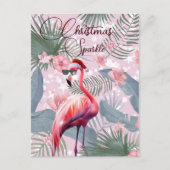 Weihnachts Flamingo Tropical Lights Begrüßung Postkarte (Vorderseite)