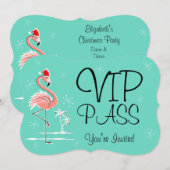 Weihnachts-Flamingo 'VIP PASS' Einladungsklammer Einladung (Vorne/Hinten)