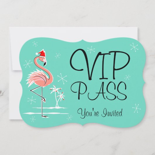 Weihnachts-Flamingo 'VIP PASS' Einladungsklammer Einladung (Vorderseite)