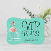 Weihnachts-Flamingo 'VIP PASS' Einladungsklammer Einladung (Stehend Vorderseite)