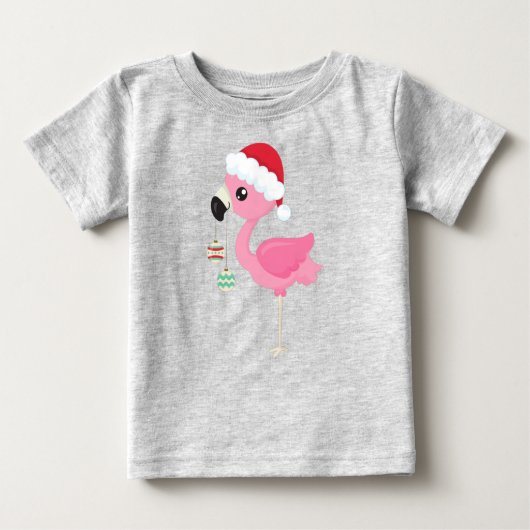 Weihnachts-Flamingo, Weihnachtsmannmütze, Weihnach Baby T-shirt (Vorderseite)