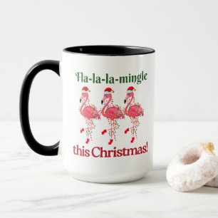 Weihnachts-Flamingos in Weihnachtsmannmützen Festl Tasse