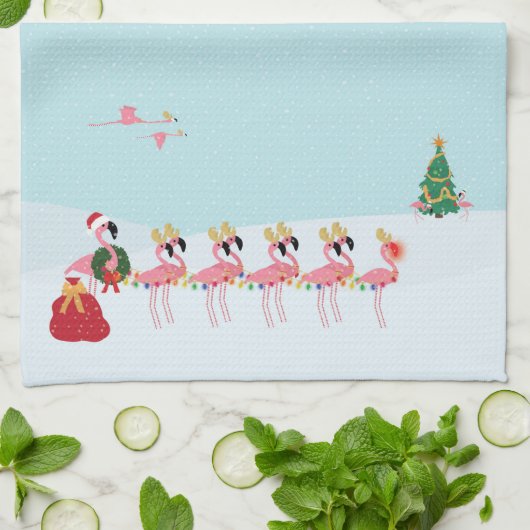 Weihnachts Flamingos Küchentuch (Gefaltet)