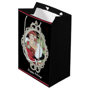 Weihnachts-Flapper-Girl-Dazzling Rot und Gold Mittlere Geschenktüte