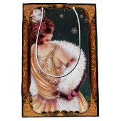 Weihnachts-Flapper-Girl in einem goldenen Glitterk Mittlere Geschenktüte (Vorderseite)