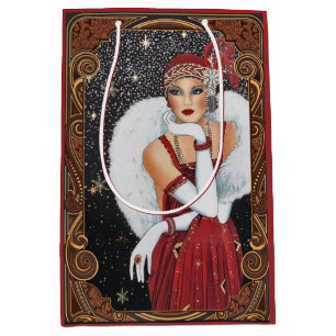 Weihnachts-Flapper-Girl Ruby-Rotes Kleid Juwelen Mittlere Geschenktüte