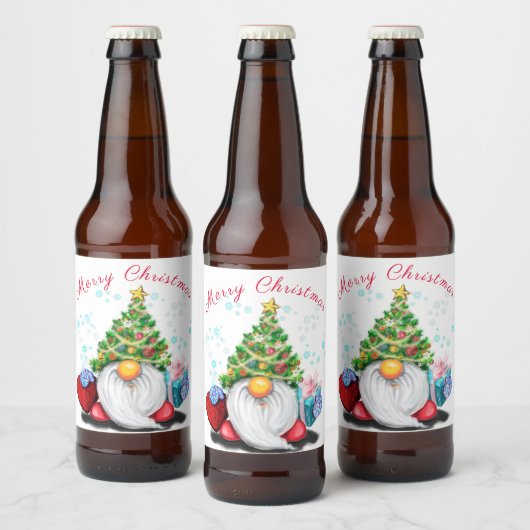 Weihnachts-Flaschen-Label-Gnome mit Geschenken Bierflaschenetikett (Flaschen)