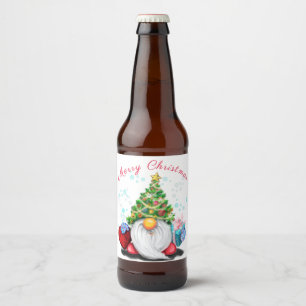 Weihnachts-Flaschen-Label-Gnome mit Geschenken Bierflaschenetikett