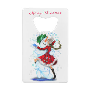 Weihnachts-Flaschenöffner Schneemann und Girl-Tanz Geldbeutel Flaschenöffner