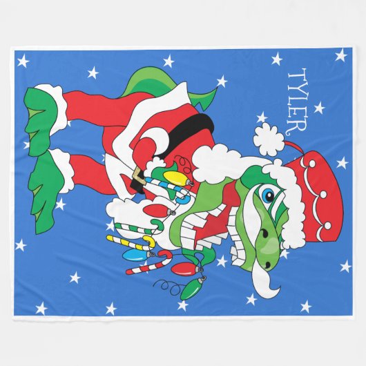 Weihnachts Fleece Blanket/Grosses TySantaSaurus Re (Vorderseite (Horizontal))