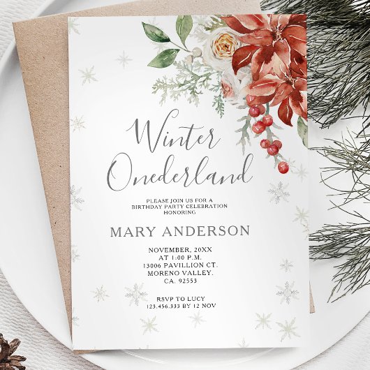 Weihnachts-Floral Winter Onederland 1. Geburtstag Einladung