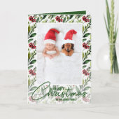 Weihnachts-florales geflochtenes Foto Feiertagskarte (Vorderseite)