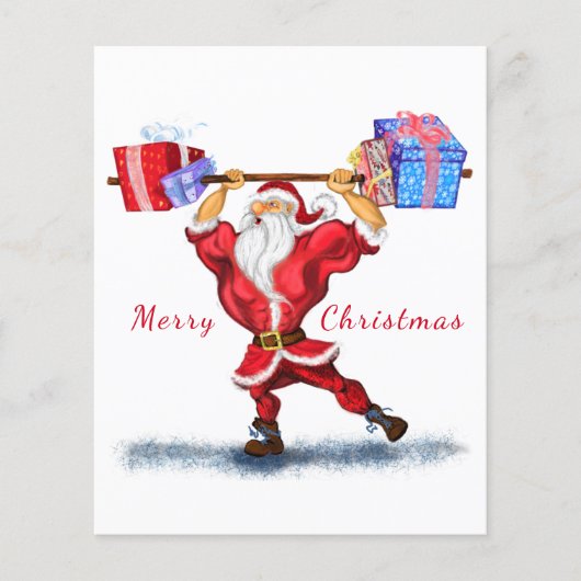 Weihnachts-Flyer Bodybuilder Santa mit Geschenken Flyer (Vorne)