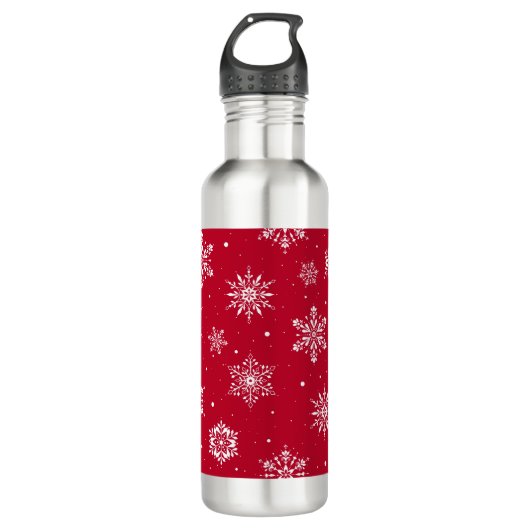 Weihnachts-Folk-Schneeflocken Rot Edelstahlflasche (Vorderseite)