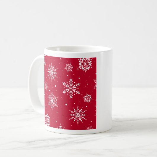 Weihnachts-Folk-Schneeflocken Rot Kaffeetasse (Vorderseite Links)