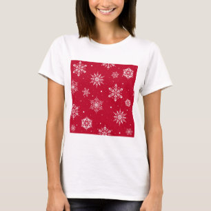 Weihnachts-Folk-Schneeflocken Rot T-Shirt