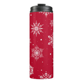 Weihnachts-Folk-Schneeflocken Rot Thermosbecher