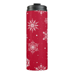 Weihnachts-Folk-Schneeflocken Rot Thermosbecher