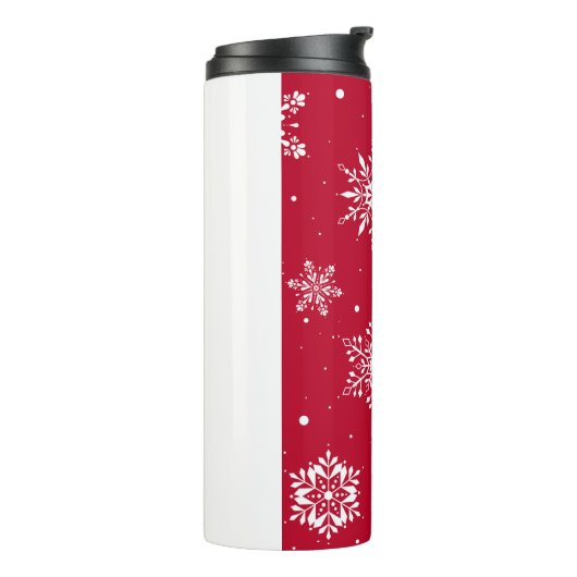 Weihnachts-Folk-Schneeflocken Rot Thermosbecher (Nach links gedreht)