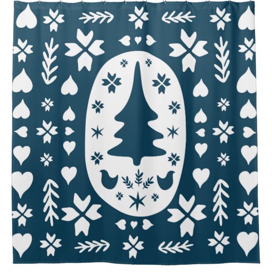 Weihnachts-Folkkunst: Skandinavier Doodle. Duschvorhang (Vorderseite)