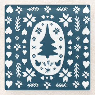 Weihnachts-Folkkunst: Skandinavier Doodle. Glasuntersetzer