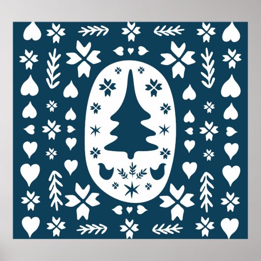 Weihnachts-Folkkunst: Skandinavier Doodle. Poster (Vorne)