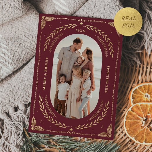 Weihnachts-Folklorekunst Foto Maroon Folieneinladung
