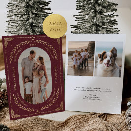 Weihnachts-Folklorekunst Foto Maroon Folieneinladung