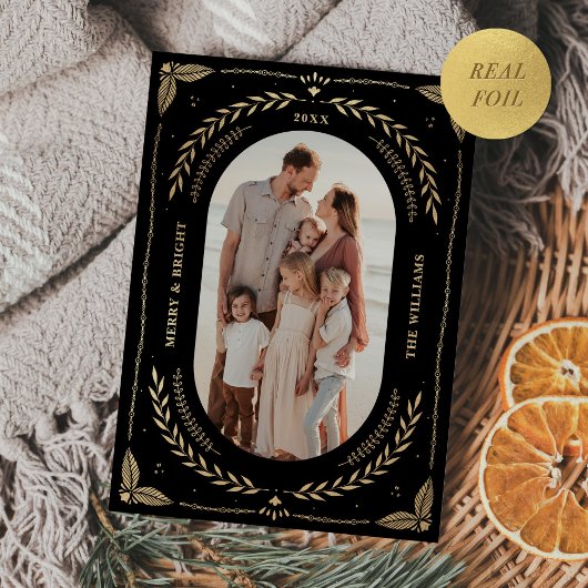 Weihnachts-Folklorekunst Foto Schwarzes Gold Folieneinladung