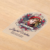 Weihnachts-Foto Aquamarin Red Wreath Vintag Style Acryleinladungen (Ablage )