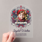 Weihnachts-Foto Aquamarin Red Wreath Vintag Style Acryleinladungen (Insitu (Handheld))