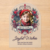 Weihnachts-Foto Aquamarin Red Wreath Vintag Style Acryleinladungen (Vorderseite)