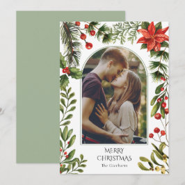 Weihnachts Foto Arte Wasserfarben Rote Berries Blü Feiertagskarte