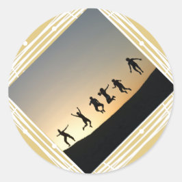 Weihnachts-Foto Beige Geschenkegel Runder Aufkleber