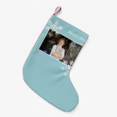 Weihnachts-Foto Blaue Schneeflocken Kleiner Weihnachtsstrumpf (Vorderansicht (hängend))
