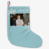 Weihnachts-Foto Blaue Schneeflocken Kleiner Weihnachtsstrumpf (Vorderseite)