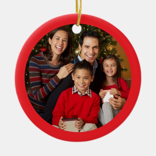 Weihnachts-Foto Bright Red Border Keramik Ornament (Vorne)