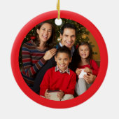 Weihnachts-Foto Bright Red Border Keramik Ornament (Hinten)