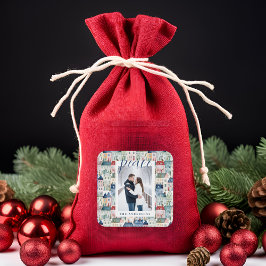 Weihnachts Foto bunt Houses Blue Holiday Quadratischer Aufkleber